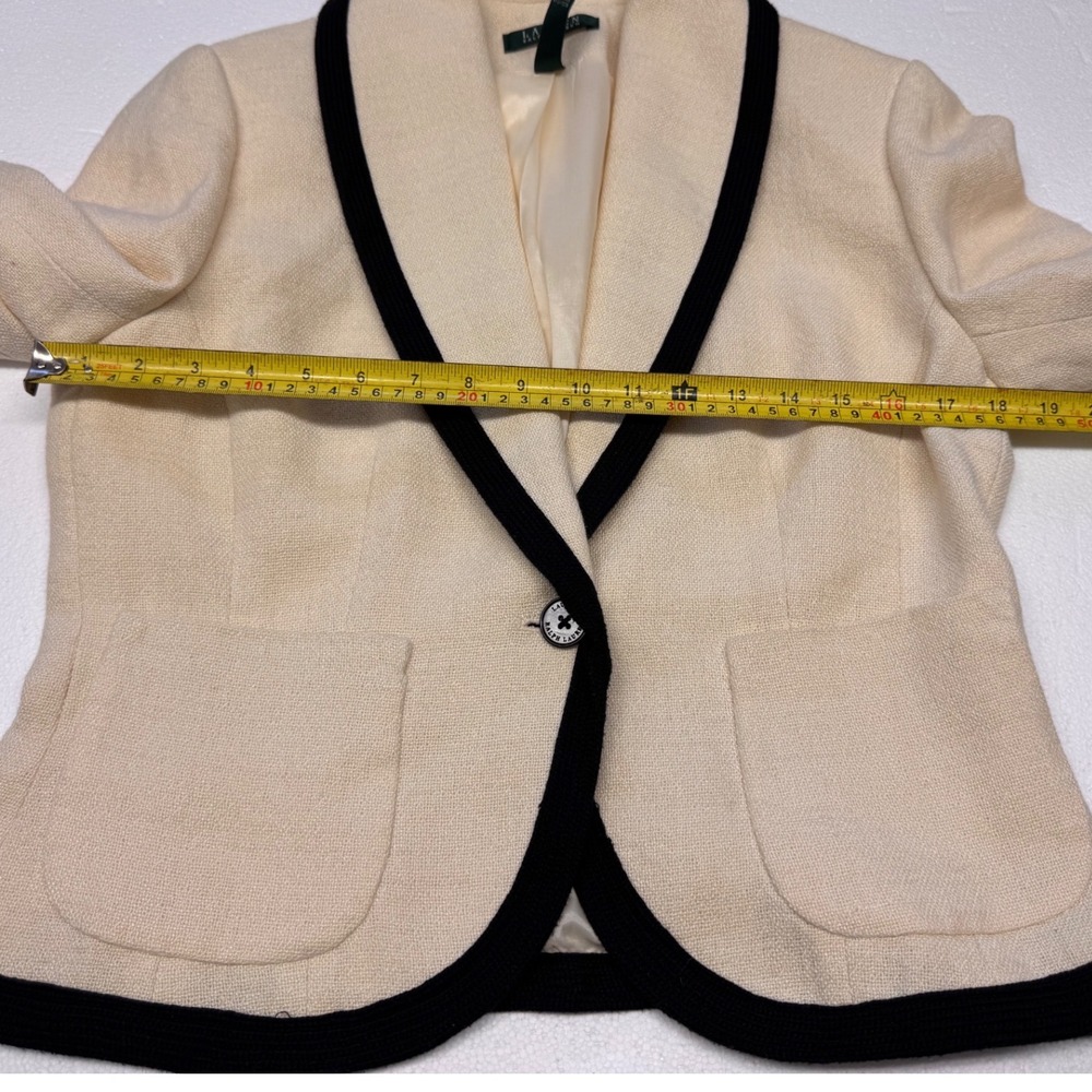 Vintage Ralph Lauren Cream Linen Blend Contrast Trim Blazer Jacket Size 10 - Picture 3 of 6